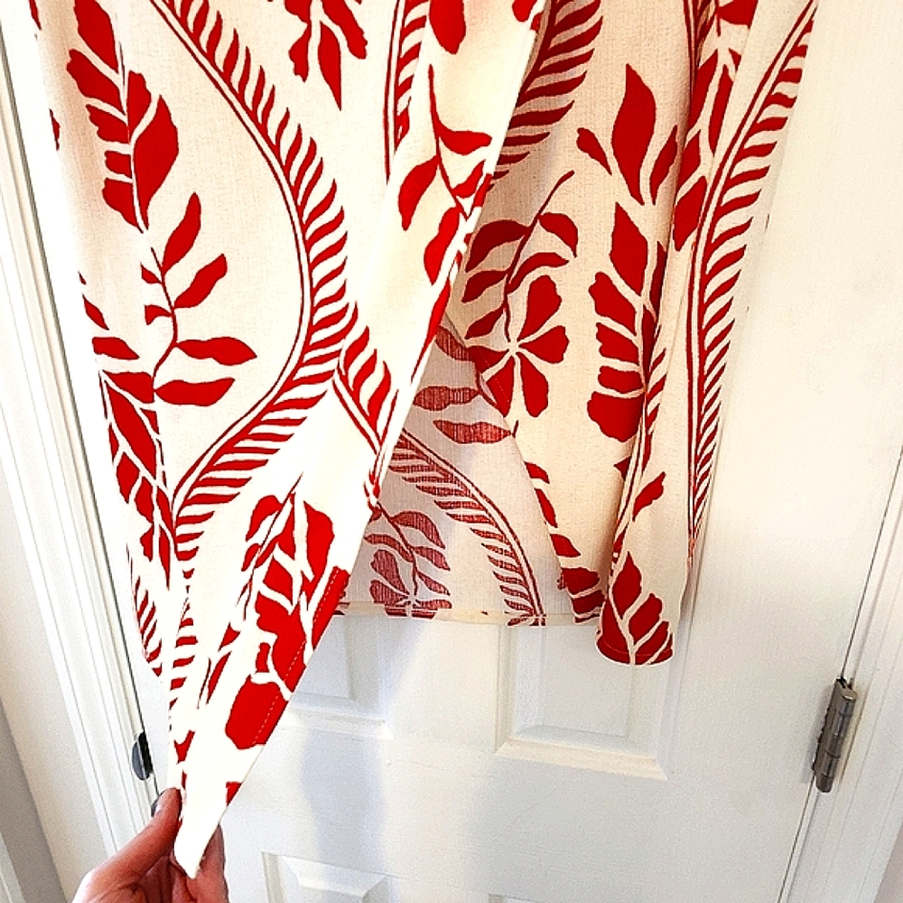 H&M Leaf Print Faux Wrap Red And Cream Midi Skirt Comfortable With Stretch - Picture 5 of 9